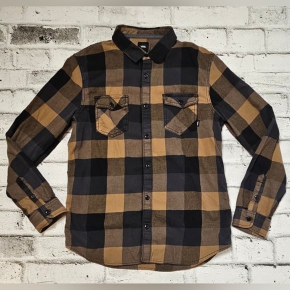 Vans Black and Tan Plaid Casual Button Down Shirt - Picture 4 of 7